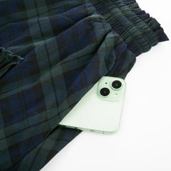 Women Plaid Skirt High Waist A Line Tiered Long Skirt with Pockets