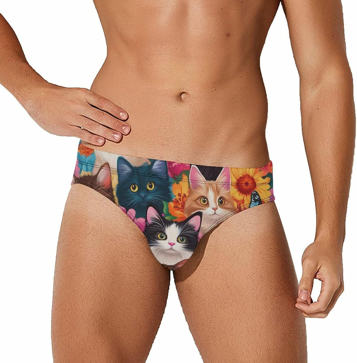 Cat (1) Men's Swimsuit Brief Beach Shorts Bikini Swimwear Sexy Swimming Trunks