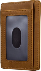 Slim Front Pocket Wallet, PU Leather, Khaki, Card Holder, RFID Blocking with Texas Souvenir Logo, Gift for Texans and their lovers (Texas Armadillo on Cardholder)