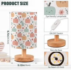 Cartoon Flower Pumpkins Bedside Table Lamp Small Desk Lamps Linen Fabric Shade Decorative Nightstand Lamp LED with USB Port Wood Base for Bedroom Living Room