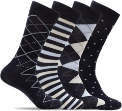Mens 4 Pack of Light Cotton Blend Fun, Funky and Colorful Business Dress Socks