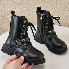 IWIHMIV Girls Ankle Boots Boys Leather Hiking Snow Boots With Side Zipper Lace Up Slip On Ankle Casual Walking Boot