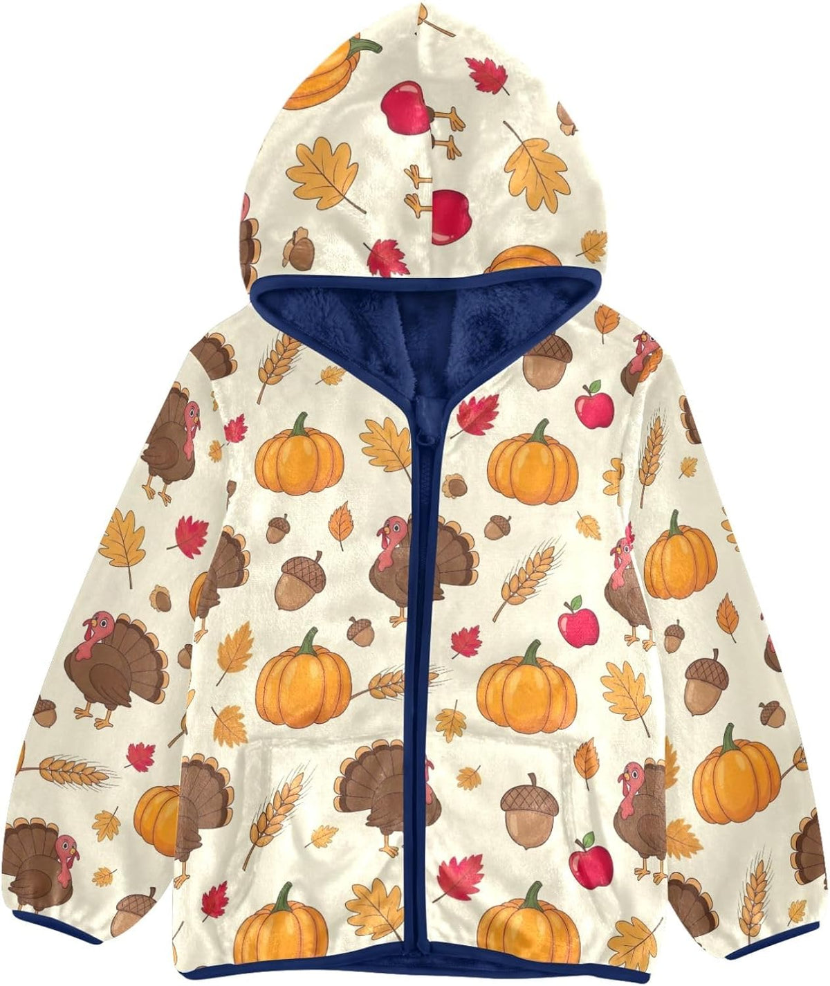 CHIFIGNO Cartoon Turkeys Toddler Boy Fleece Zip up Jacket, Warm Lightweight Fleece Outerwear Jackets 3T