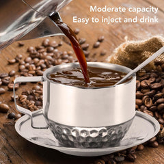 Stainless Steel Coffee Cup Set, 125ML Double Walled Coffee Mugs Espresso Cups with Saucer and Spoon, for Cappuccino,Latte,Tea,Milk,Hot Cocoa