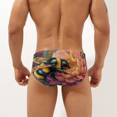 Bee Garden Men's Swimsuit Brief Beach Shorts Bikini Swimwear Sexy Swimming Trunks