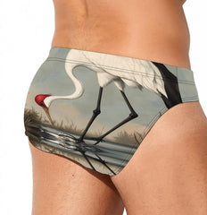 Whooping Crane Print Men's Swimsuit Brief Beach Shorts Bikini Swimwear Sexy Swimming Trunks