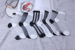 Women 2019 Transparent Mesh Black White Ankle High Socks Short Stocking