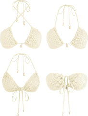 ZAFUL Women's Triangle Bikini Multiway Fishnet Tie Side Bandeau Halter String Bikini Set Two Piece Swimsuit Bathing Suits