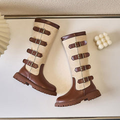 IWIHMIV Kids Riding Boots Girls Tall Boots Girl's Leather Side Zipper Knee High Riding Boots Snow Boots Warm Winter Boots