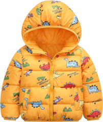 Toddler Kids Baby Boys Girls Winter Warm Jacket Outerwear Dinosaur Coats Hooded Padded Outwear Fall Coat