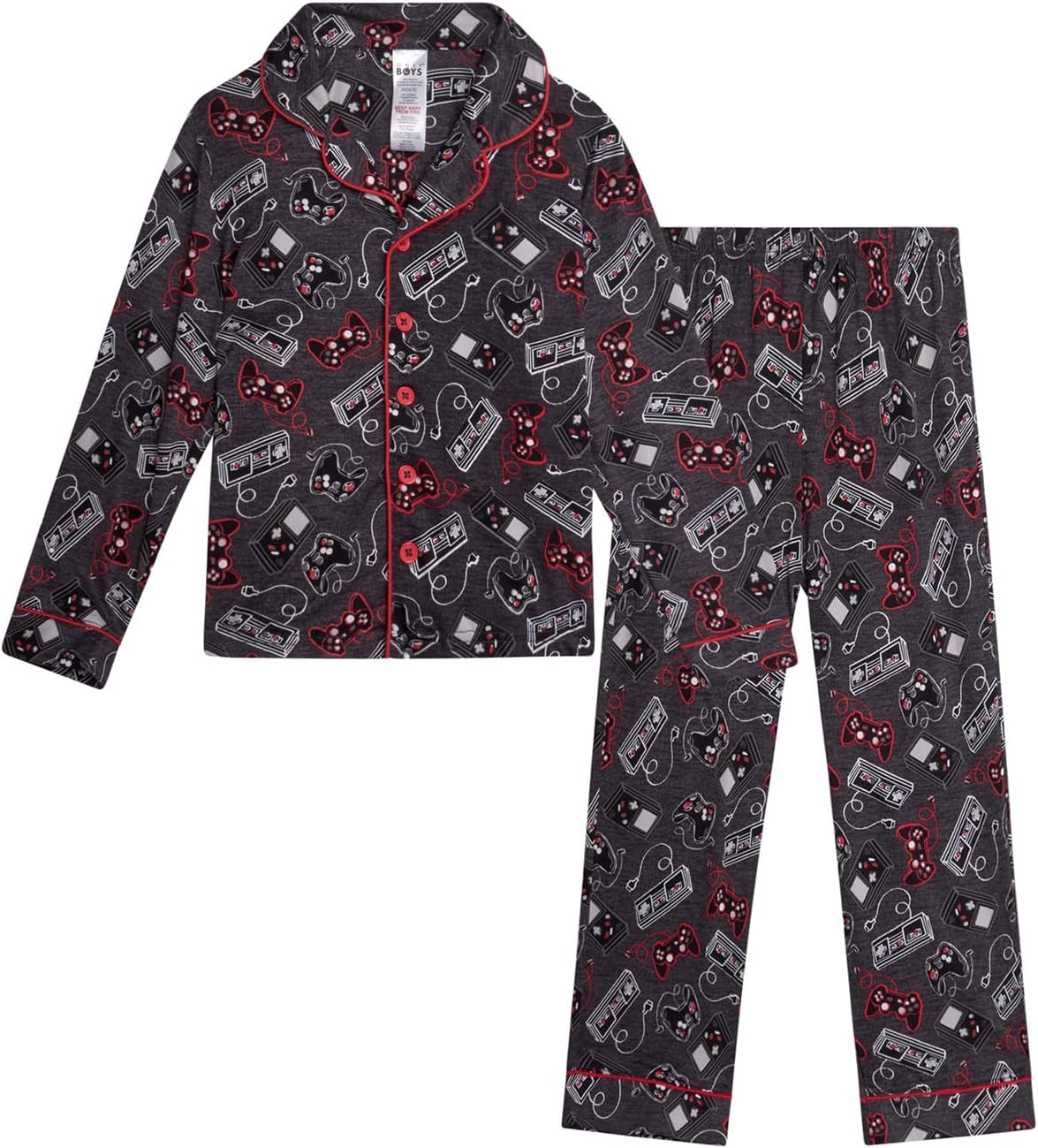 Rene Rofe Boys’ Pajama Set - 2 Piece Yummy Jersey Long Sleeve Top and Pajama Pants - Warm Fuzzy Sleepwear Set for Boys (4-14)