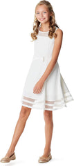 Calvin Klein Girls' Sleeveless Party Dress, Fit and Flare Silhouette, Round Neckline & Back Zip Closure