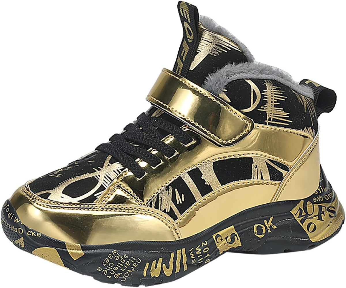 Boys Snow Boots Winter Waterproof Slip Resistant Sneakers Faux Fur Lined Winter Boots Cold Weather Shoes