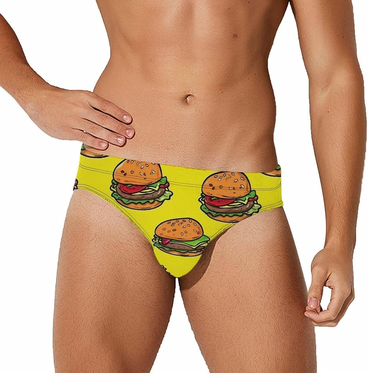 Burger Food Men's Swimsuit Brief Beach Shorts Bikini Swimwear Sexy Swimming Trunks