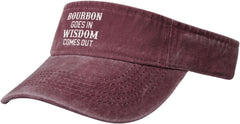 Bourbon Goes in Wisdom Comes Out Sun Visor Hats for Women Men Adjustable Sports Baseball Black