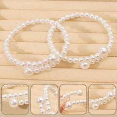 Adjustable Faux Pearl Bracelet French Style Gentle Women Cuff Bracelets 6CM