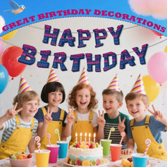 Happy Birthday Banner, Pre-Assembled Party Banner Decorations Video Games Birthday Theme Backdrop Party Supplies for Boy Girl