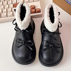 Kids Girls Winter Fleece Ankle Boots Fashion Cute Bowknot PU Leather She𝗿pa Soft Warm Faux 𝗙𝐮𝗿 Cold Day Shoes