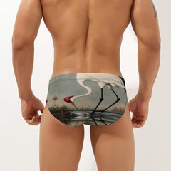 Whooping Crane Print Men's Swimsuit Brief Beach Shorts Bikini Swimwear Sexy Swimming Trunks