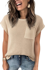 Dokotoo Women's Casual Short Sleeve Loose Tunic Tops Lightweight Knit Spring Pullover Sweater Blouses