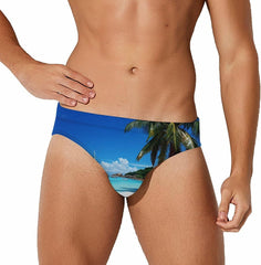 Praslin Island Surfing Beach Scenic View Men's Swimsuit Brief Beach Shorts Bikini Swimwear Sexy Swimming Trunks