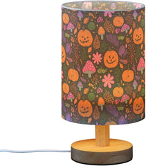 Cute Pumpkins Mushrooms Bedside Table Lamp Small Desk Lamps Linen Fabric Shade Decorative Nightstand Lamp LED with USB Port Wood Base for Bedroom Living Room