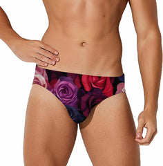Rose Print Men's Swimsuit Brief Beach Shorts Bikini Swimwear Sexy Swimming Trunks