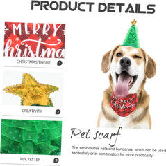 NOLITOY 1set Lovely Pet Christmas Hat Bandana Holiday Costume for Dogs Festive Plaid Design Comfortable Fit for Puppy Photo Shoots and Celebrations
