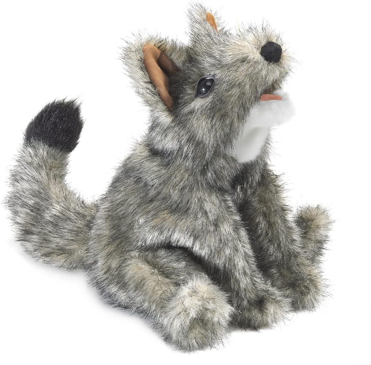 Folkmanis Small Coyote Hand Puppet, Gray; White; Black