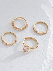 Elegant Stacking Rings Set Sparkling Zirconia Teardrops Rectangular Symbols Romance Prestige Everyday Wear Spring Festival New Year