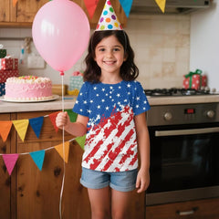 American Flag Girls Shirt 4th July Outfit Girl Casual Independence Day Patriotic Tops 2-12Y