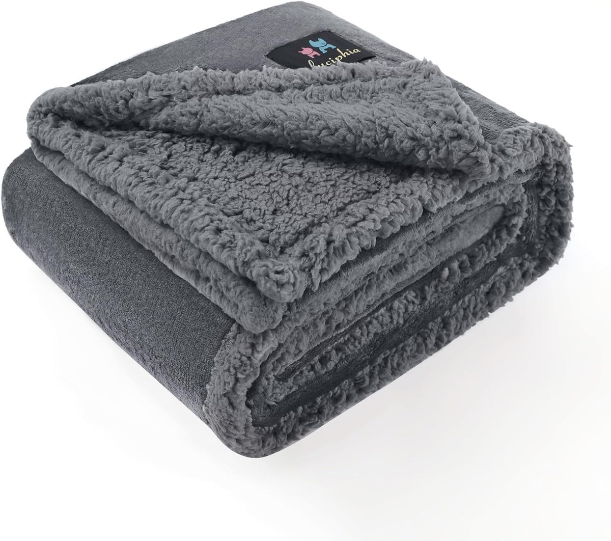 Luciphia Waterproof Blanket for Large Dogs Liquid Proof Furniture Protector Washable Pet Reversible Bed Cover for Couch Soft Sherpa Fleece Cat Blanket for Small Medium Grey Medium（57" x 40"）