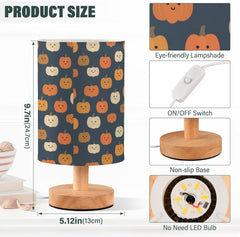Cute Pumpkins Print Bedside Table Lamp Small Desk Lamps Linen Fabric Shade Decorative Nightstand Lamp LED with USB Port Wood Base for Bedroom Living Room