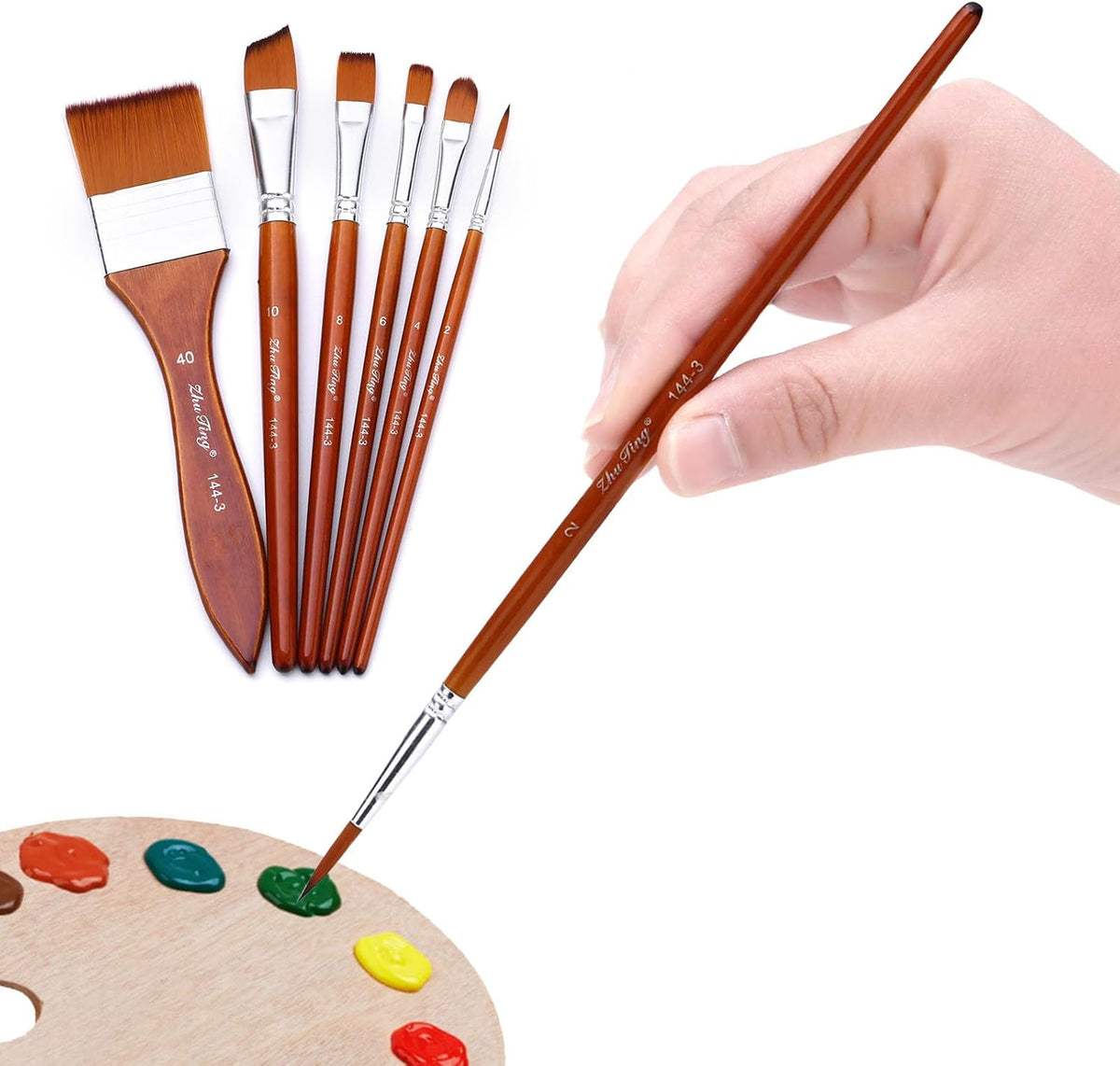 6Pcs Artist Paint Brush Nylon Bristle Paint Brush for Acrylics Oil Gouache Watercolor Painting Rock Canvas Painting