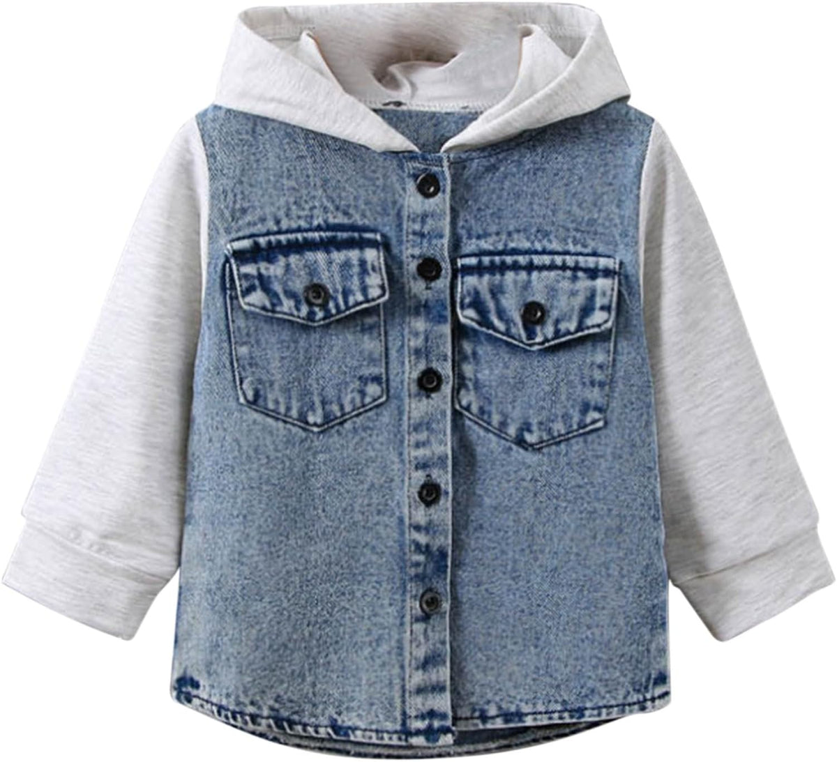 Children's T Shirt Long Sleeved Hooded Denim Patchwork Top Casual Going Out for Boys Or Girls Active Shirt