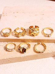 7pcs Fashionable Personalized Multicolor Rhinestone Geometric Metal Ring Set for Women