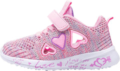 Girls Sparkly Heart Shaped Pattern Mesh Hollow Sneakers Kids Fashion Athletic Casual Shoes Kid Shoes for Girls Size 3