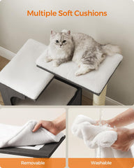 FEANDREA Small Cat Tree for Kittens, Modern Cat Tower for Indoor Cats, Cat Condo with Scratching Posts, Removable Washable Cushions, Rustic Brown UPCT122X01