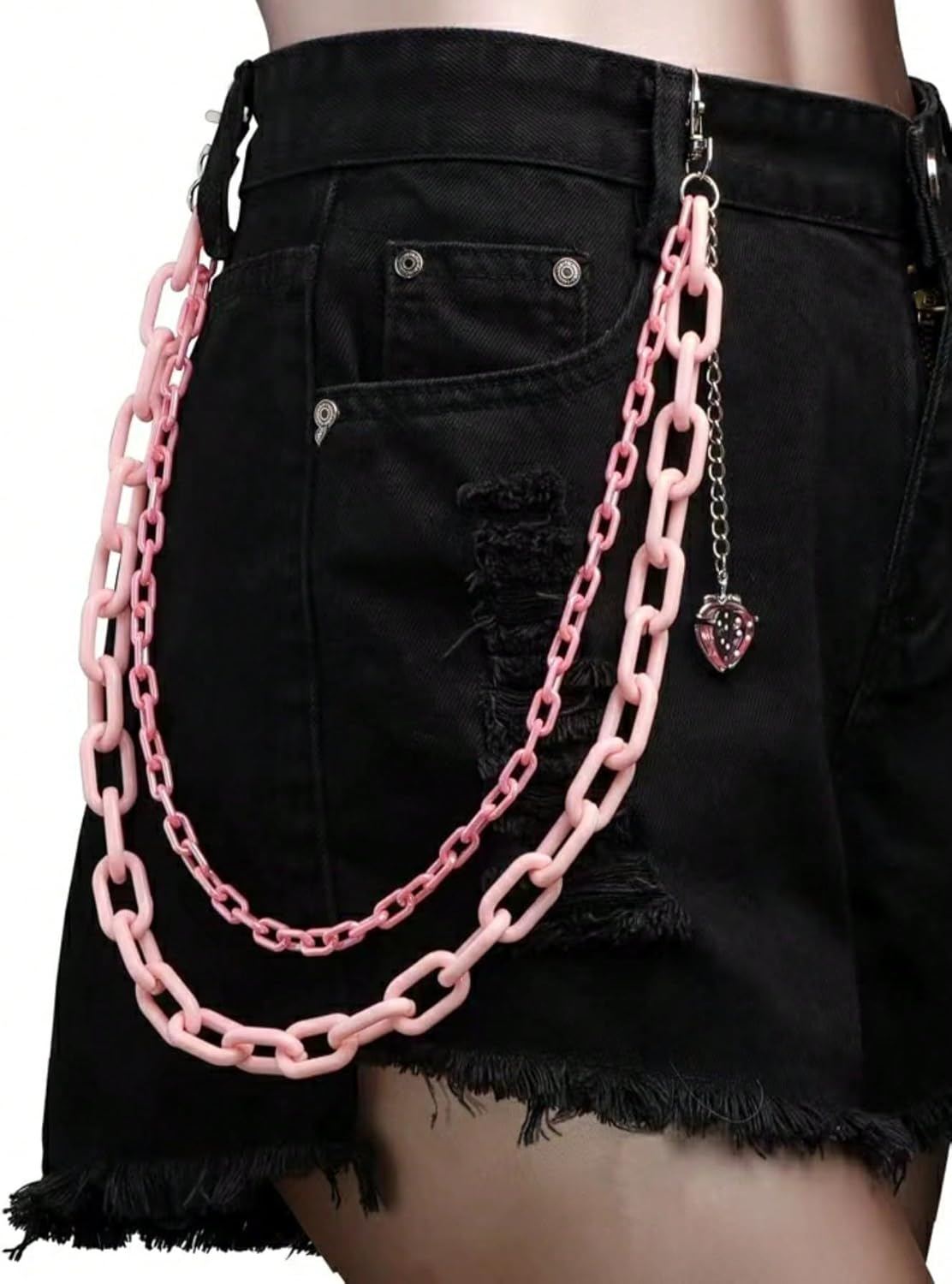 Dual-Layered Pink Acrylic Strawberry Pants Chain for Women Valentines Accessory