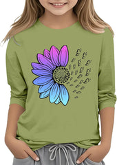 Girls Blue Tshirt Casual Solid Color Round Neck Seven Cuff T Shirt Top 3 13 Years Girls Blue Tshirt