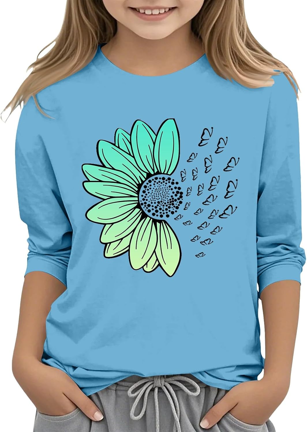 Baggy Shirts for Girls 10to12 Color Round Neck Seven Cuff T Shirt Top 3 13 Years Baggy Shirts for Girls 10to12