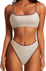 SUUKSESS Women High Waisted 2 Piece Bikini Set Cheeky High Cut Bandeau Swimsuit