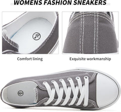 FRACORA Womens White Canvas Sneakers Low Top Lace Up Canvas Shoes Fashion Comfortable