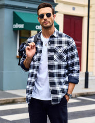 MAGCOMSEN Men's Flannel Shirts Long Sleeve Quilted Lined Button Down Plaid Flannel Jacket Heavyweight Warm Winter Coat