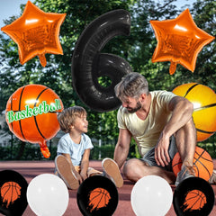 11Pcs Basketball Themed 6th Birthday Party Balloons, Black Number Balloon 6,Basketball Balloons Happy 6th Birthday,6th Birthday Basketball Theme Party Supplies Foil Mylar Balloons Latex Balloonor