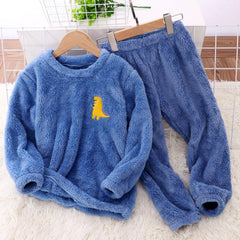 Kids Boys Girls Winter Fleece 𝐏ajamas Outfits Long Sleeve Cartoon Prints Tops Pants 2PCS 𝐬leepwear Set