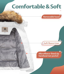 CREATMO US Girl's Kids Metallic Shiny Jacket with Detachable Fur Collar Warmth Winter Outerwear