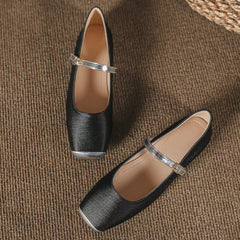 Hee grand Women Mary Jane Flats Shoes Square Toe Satin Dress Shoes Comfortable Casual Ballet Flats