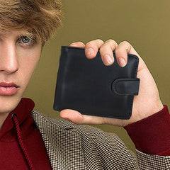 Men Wallets, PU Leather Short Card Wallet Multi-Functional Credit Card Holders For Men with Multiple Slots and Button(Black)
