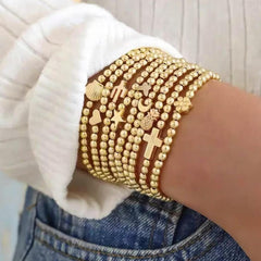 Gold Beaded Pearl Bracelets for Women Non Tarnish Dainty Cross Stack Stretch Trendy 2025 Gifts
